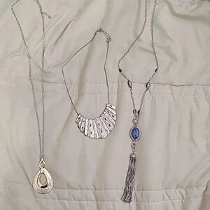 #15 set of 3 fashion necklaces long beaded tassel geometric silver